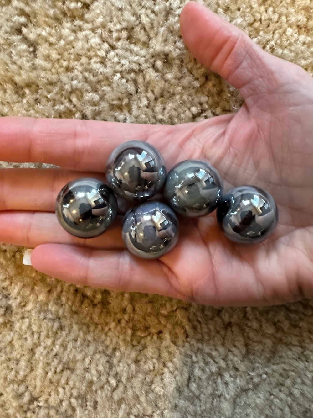 set of 5 Electric Eel mega glass marbles. gray and black